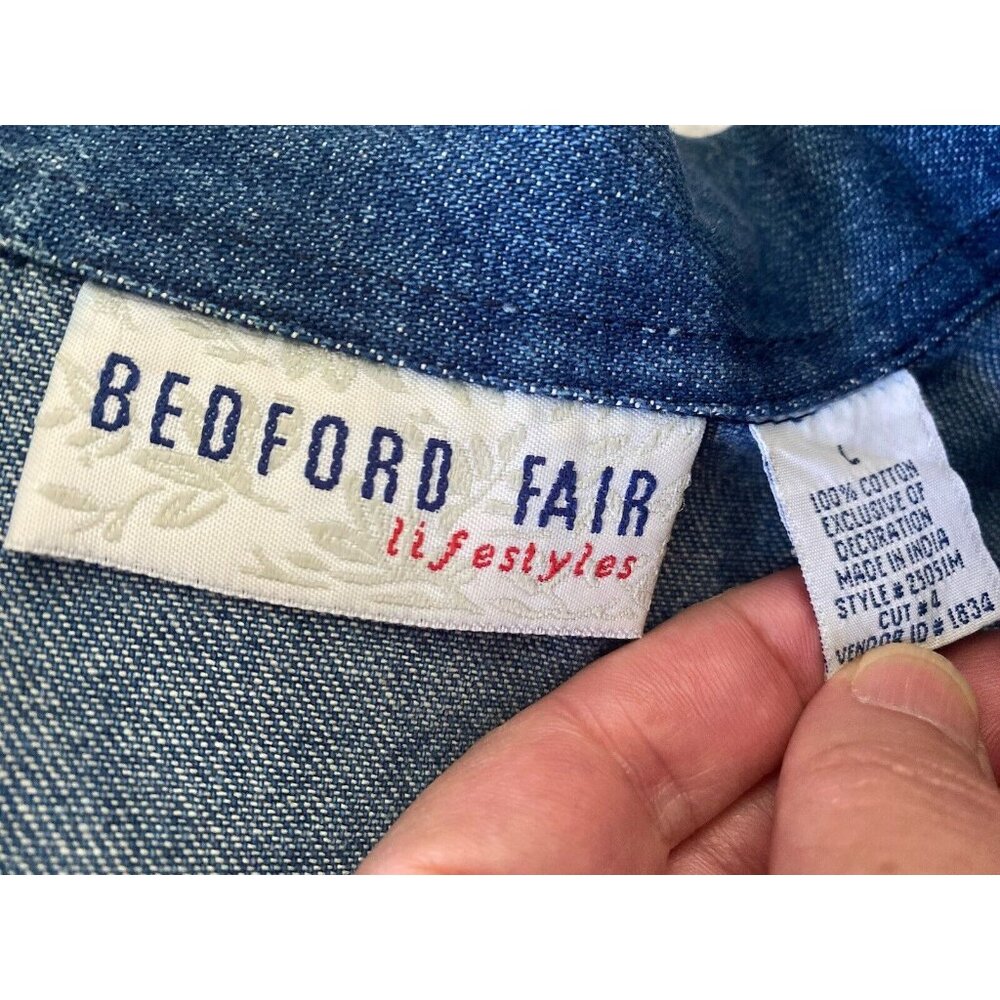 Bedford Fair Lifestyles Jean Shirt Jacket w Embroidery Appliques Beads Sz L Vtg - Picture 7 of 16